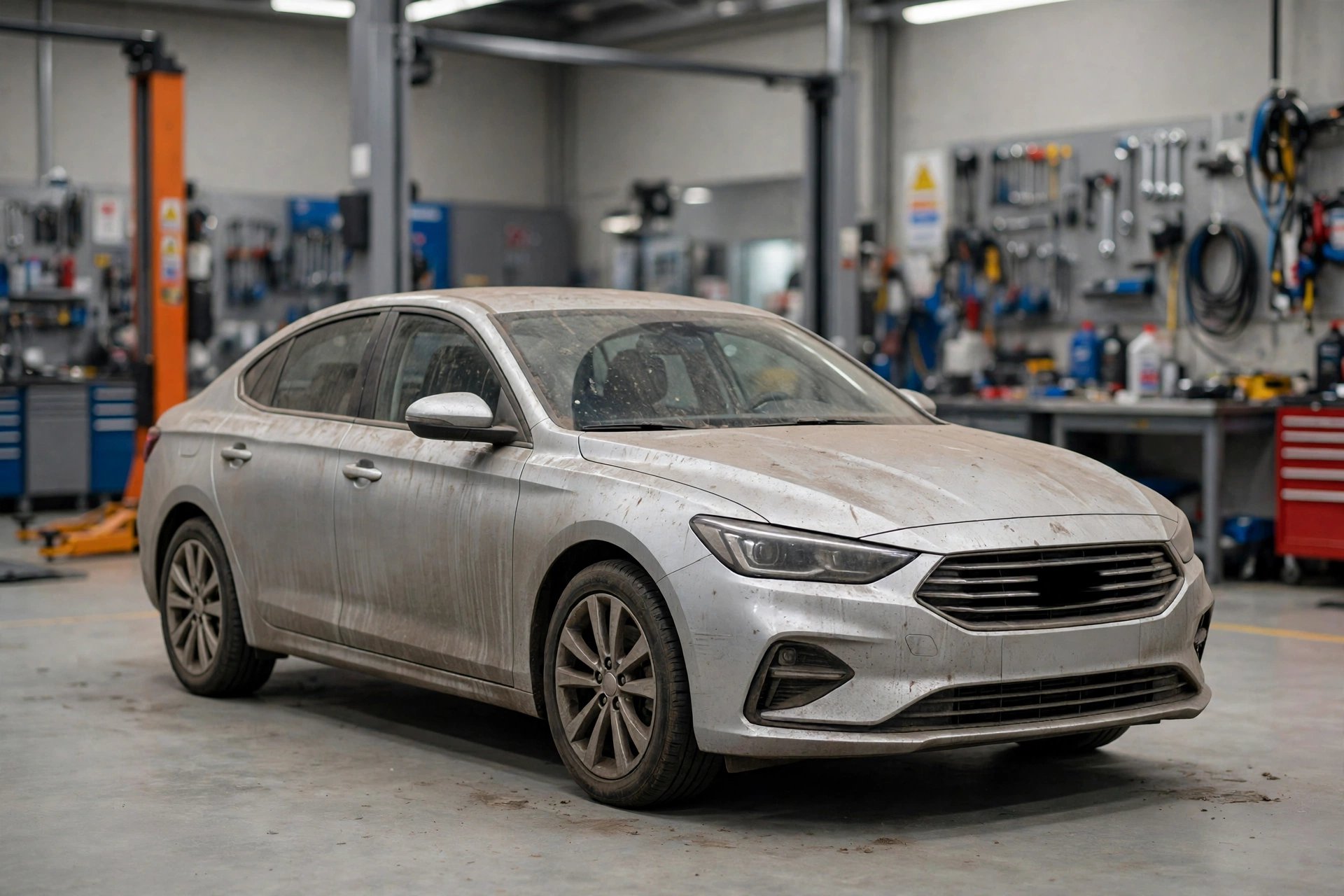 Dusty dull car before service